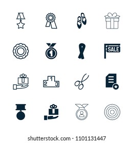 Ribbon icon. collection of 16 ribbon filled and outline icons such as ballet shoes, diploma, medal, manicure scissors, award. editable ribbon icons for web and mobile.