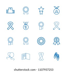Ribbon icon. collection of 16 ribbon outline icons such as medal, award, ranking, ballet shoes, number 1 medal, medal with star. editable ribbon icons for web and mobile.