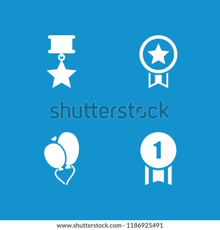 Ribbon icon. collection of 4 ribbon filled icons such as heart balloons, number 1 medal, medal with star. editable ribbon icons for web and mobile.
