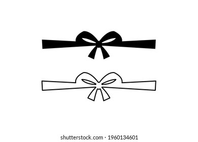 Ribbon Icon. Fill and outline Valentine day or wedding decorated tape bows, for present, celebration and congratulation. Isolated on white background vector illustration