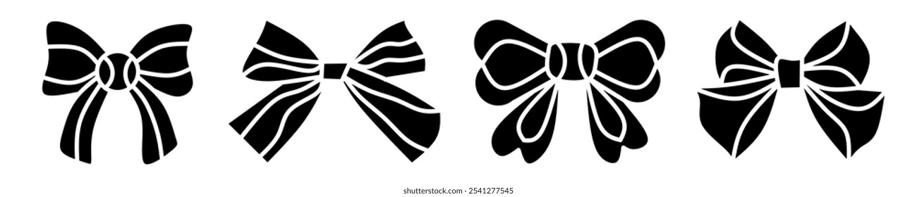 Ribbon icon illustration. Black and white ribbon icon set. Stock vector collection.