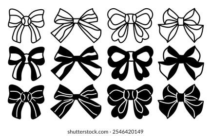 Ribbon icon illustration collection. Black and white design icon for business. Stock vector.