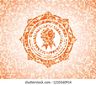 ribbon icon inside abstract orange mosaic emblem with background