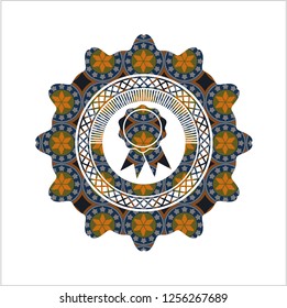 ribbon icon inside arabesque badge background. arabic decoration.