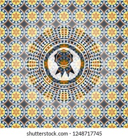 ribbon icon inside arabesque emblem background. arabic decoration.