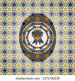 ribbon icon inside arabesque emblem background. arabic decoration.