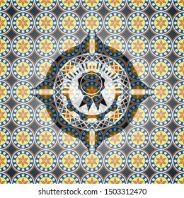 ribbon icon inside arabesque emblem. arabic decoration.