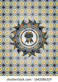 ribbon icon inside arabesque style emblem. arabic decoration.