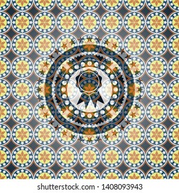 ribbon icon inside arabic emblem background. Arabesque decoration.