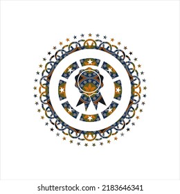 ribbon icon inside arabic style emblem. Arabesque decoration. 