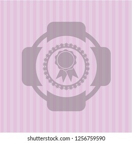ribbon icon inside badge with pink background