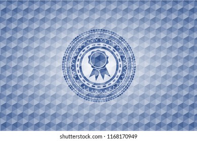 ribbon icon inside blue badge with geometric pattern background.