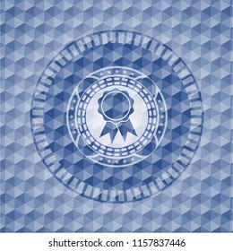 ribbon icon inside blue emblem or badge with geometric pattern background. - Powered by Shutterstock - Get 15% off with code: PIKWIZARD15