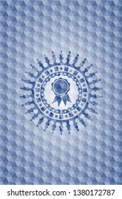 ribbon icon inside blue hexagon badge.