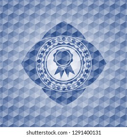 ribbon icon inside blue polygonal badge.