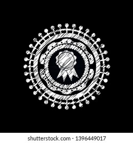 ribbon icon inside chalkboard emblem on black board