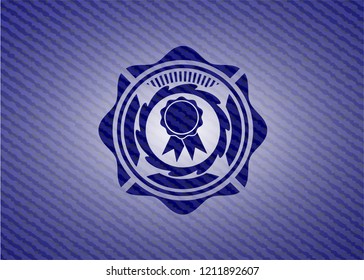 ribbon icon inside emblem with jean high quality background