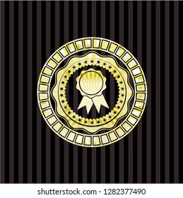ribbon icon inside gold emblem or badge