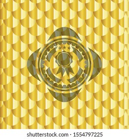 ribbon icon inside gold shiny emblem. Scales pattern. Vector Illustration. Detailed.