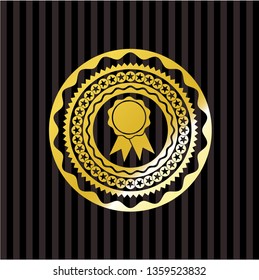 ribbon icon inside golden emblem or badge