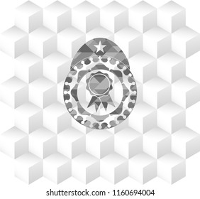ribbon icon inside grey emblem. Vintage with geometric cube white background