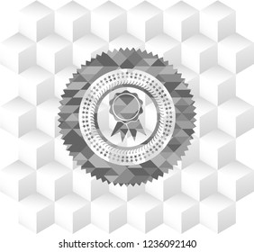ribbon icon inside grey emblem. Vintage with geometric cube white background