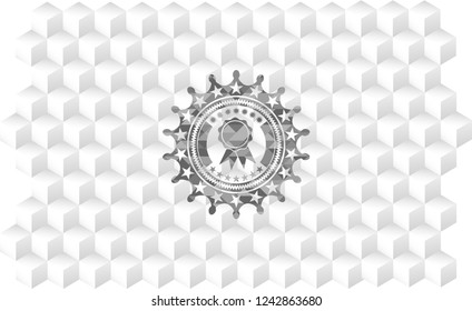 ribbon icon inside grey emblem. Vintage with geometric cube white background