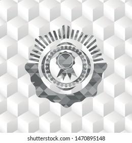 ribbon icon inside grey emblem. Vintage with geometric cube white background
