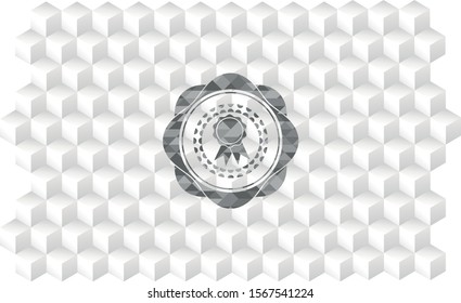 ribbon icon inside grey emblem. Retro with geometric cube white background