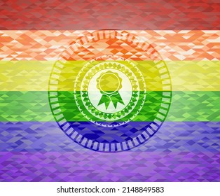 ribbon icon inside lgbt colors emblem. 