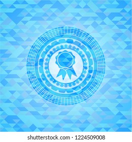 ribbon icon inside light blue mosaic emblem
