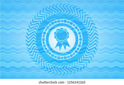 ribbon icon inside light blue water wave emblem.