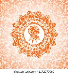 ribbon icon inside orange mosaic emblem