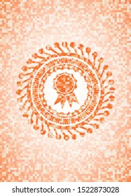 ribbon icon inside orange mosaic emblem