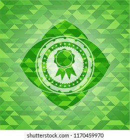 ribbon icon inside realistic green emblem. Mosaic background