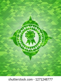 ribbon icon inside realistic green mosaic emblem