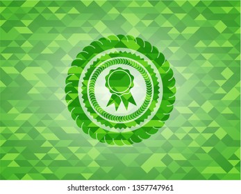 ribbon icon inside realistic green mosaic emblem