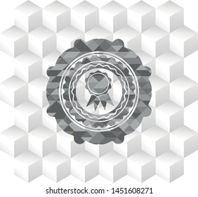 ribbon icon inside realistic grey emblem with geometric cube white background