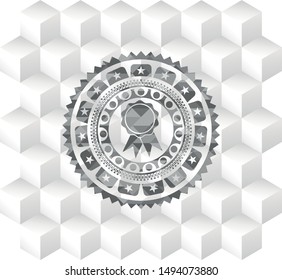 ribbon icon inside realistic grey emblem with cube white background