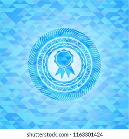ribbon icon inside realistic light blue emblem. Mosaic background