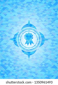 ribbon icon inside realistic light blue emblem. Mosaic background