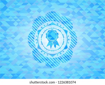 ribbon icon inside realistic sky blue mosaic emblem
