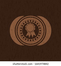 ribbon icon inside realistic wood emblem