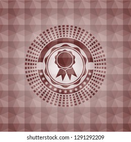 ribbon icon inside red badge with geometric pattern. Seamless.