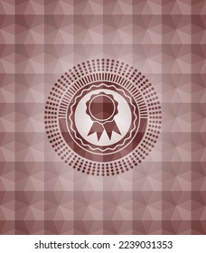 ribbon icon inside red badge with geometric background. Seamless. 