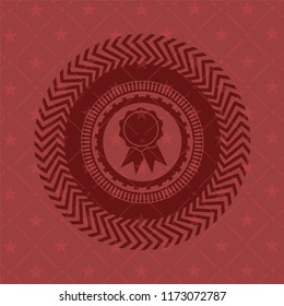 ribbon icon inside red emblem. Retro