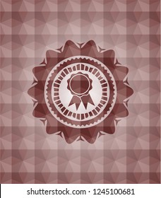 ribbon icon inside red emblem with geometric background. Seamless.