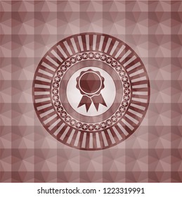 ribbon icon inside red seamless geometric emblem.