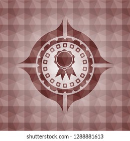 ribbon icon inside red seamless badge with geometric background.