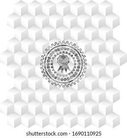 ribbon icon inside retro style grey emblem with geometric cube white background